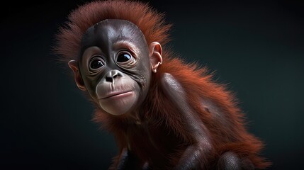 Wallpaper of a cute baby orangutan close-up. Created with generative Ai technology