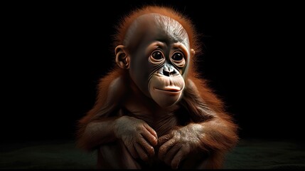 Wallpaper of a cute baby orangutan close-up. Created with generative Ai technology