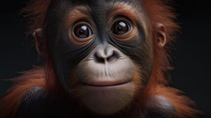 Wallpaper of a cute baby orangutan close-up. Created with generative Ai technology