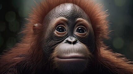 Wallpaper of a cute baby orangutan close-up. Created with generative Ai technology