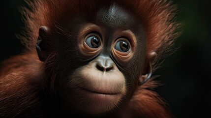 Wallpaper of a cute baby orangutan close-up. Created with generative Ai technology