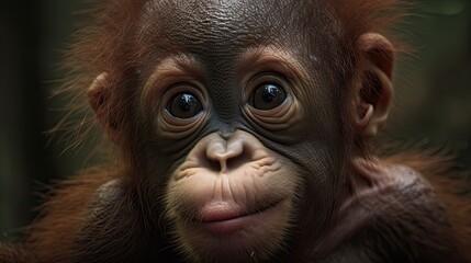 Wallpaper of a cute baby orangutan close-up. Created with generative Ai technology