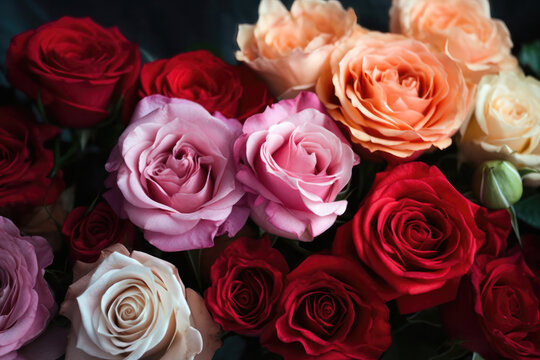 Close-Up of Beautiful Roses. Generative Ai