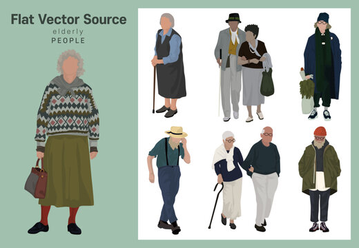 Aging Modern Society The welfare society of the elderly and elderly couples who walk around with cane
