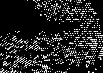 Half-tone monochrome dot pattern. Minimalism, vector. White dots on black background. Background for posters, websites, business cards, postcards.