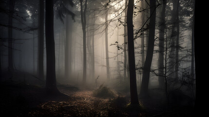 misty morning in the woods