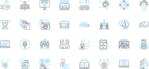 Minimalist approach linear icons set. Simplify, Clutter-free, Streamline, Essential, Efficient, Bare, Unadorned line vector and concept signs. Sparse,Clean,Balanced outline illustrations