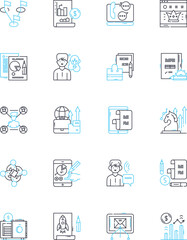 Fototapeta premium Online promotions linear icons set. Discounts, Coupons, Sales, Rebates, Promotions, Sweepstakes, Giveaways line vector and concept signs. Deals,Bargains,Offers outline illustrations