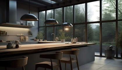 Self-Care and Nature-Themed Kitchen Spaces and Vanities with Eco-Friendly Décor. Generative Ai