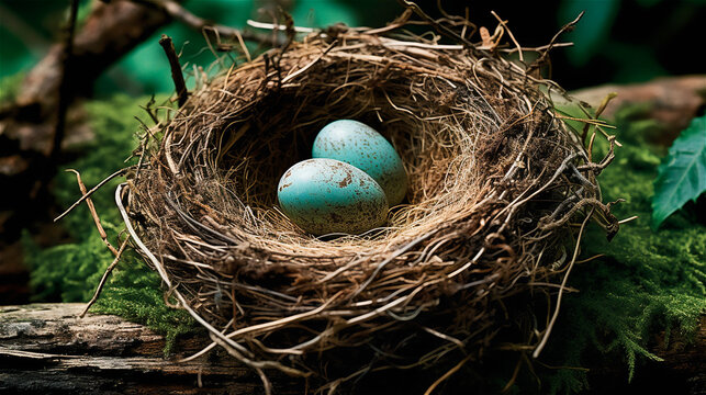a bird's nest in which the eggs of a bird lie, generativ AI
