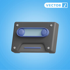 cassette 3D vector icon set, on a blue background