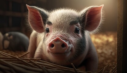 Wallpaper of a baby pig at the farm. Created with generative Ai technology