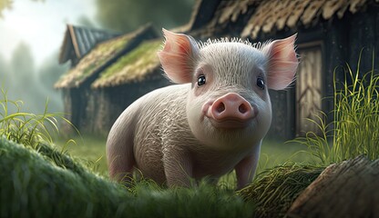 Wallpaper of a baby pig at the farm. Created with generative Ai technology