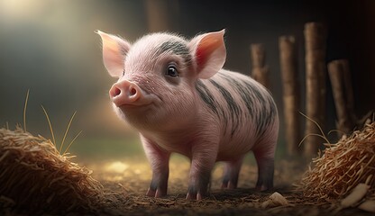 Wallpaper of a baby pig at the farm. Created with generative Ai technology