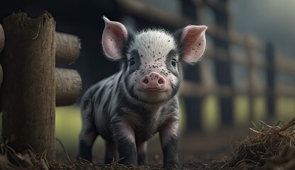 Wallpaper of a baby pig at the farm. Created with generative Ai technology
