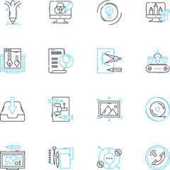 Main site linear icons set. Innovative, Dynamic, Engaging, User-friendly, Modern, Interactive, Customizable line vector and concept signs. Efficient,Comprehensive,Versatile outline illustrations