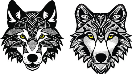 Fototapeta na wymiar Wolf Mascot Vector Illustrations & Line Art Vector Coloring Pages