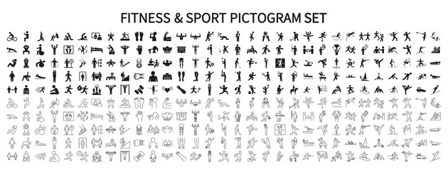 Sport and fitness related pictogram set