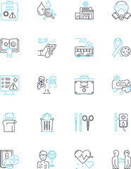 Telehealth linear icons set. Remote, Virtual, Online, Remote monitoring, Video, Teleconsultation, Telemedicine line vector and concept signs. Distance,E-consultation,Telecare outline illustrations