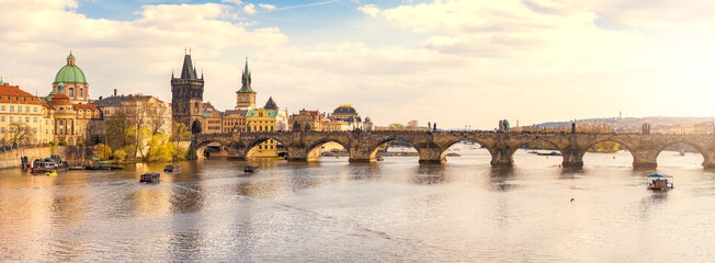 Medieval Stone Bridge Arching over the Vltava River, a Protected Monument in Prague the Capital of the Czech Republic
