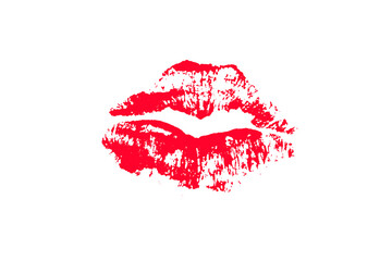 Red lips mark on paper in png format with a closed mouth in the form of a kiss