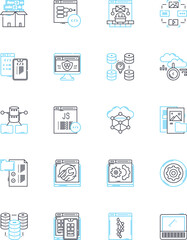 Technology innovation linear icons set. Disruptive, Futuristic, Advancement, Emerging, Breakthrough, Digitalization, Transformation line vector and concept signs. Cutting-edge,AI,Automation outline