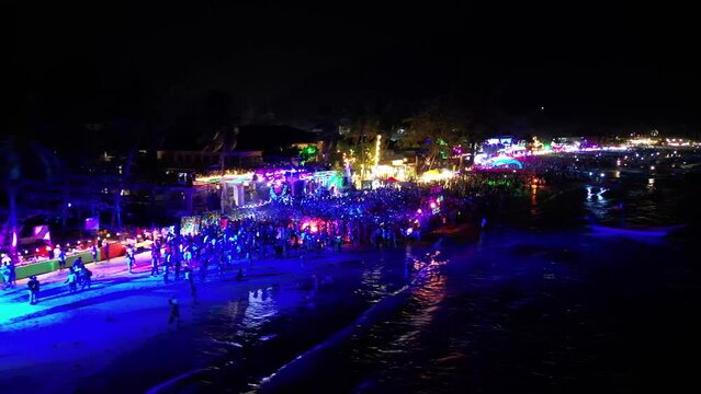 Aerial video of Full Moon Party, Had Rin Beach, Ko Pha Ngan, Thailand