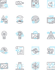 Fototapeta premium Sculptor linear icons set. Chisel, Marble, Bronze, Clay, Carve, Patina, Figurine line vector and concept signs. Bust,Finesse,Curves outline illustrations