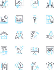 Internet posts linear icons set. Social, Blog, Article, Discussion, Thread, Share, Tweet line vector and concept signs. Update,Post,Status outline illustrations
