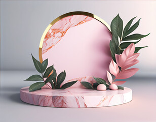 Abstract 3d podium for product presentation with geometric shapes, Empty round podium,Platforms for product presentation show new product background.Generative Ai
