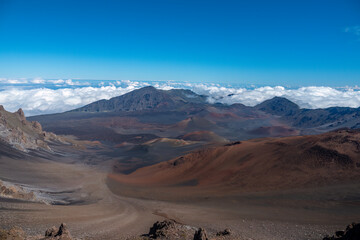 Fototapeta na wymiar Extraordinary landscapes around the crater of the Haleakala volcano crater, Haleakala National Park, Maui, Hawaii, USA