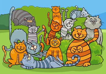 Obraz na płótnie Canvas cartoon cats and kittens animal comic characters group