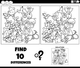 differences game with cartoon mice coloring page