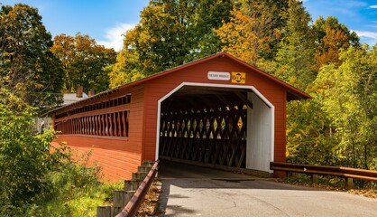 The Henry covered bridge over the Walloomsac river near Bennington, Vermont