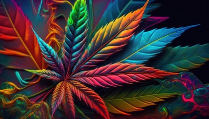 Trippy weed leaf abstract psychedelic colorful background concept generative ai - obrazy, fototapety, plakaty