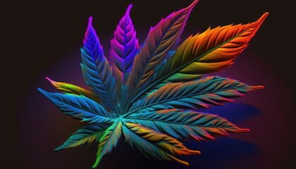 Fototapeta na wymiar Trippy weed leaf abstract psychedelic colorful background concept generative ai