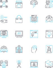 Mobile advertising linear icons set. Targeting, Reach, Engagement, Conversion, Tracking, Optimization, Creativity line vector and concept signs. Personalization,Analytics,Retargeting outline
