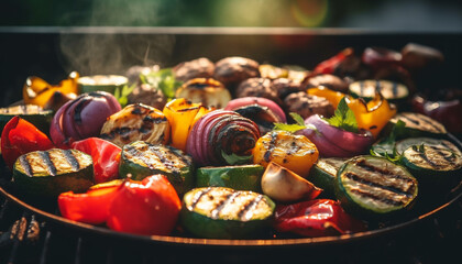 Grilled vegetables on skewer, healthy summer snack generated by AI