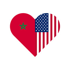 unity concept. heart shape icon with morocco and american flags. vector illustration isolated on white background