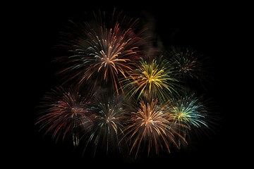 Colorful Firework on Black Background. Isolated Illustration with Glowing Lights