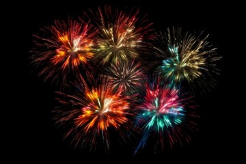 Fototapeta premium Colorful Firework on Black Background. Isolated Illustration with Glowing Lights