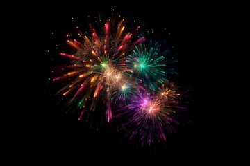 Colorful Firework on Black Background. Isolated Illustration with Glowing Lights