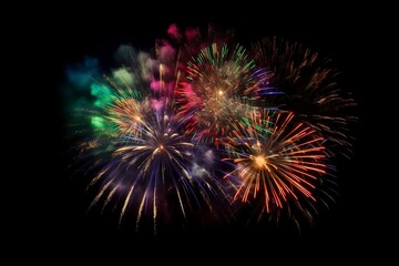 Naklejka premium Colorful Firework on Black Background. Isolated Illustration with Glowing Lights