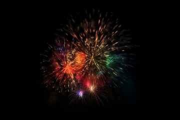 Colorful Firework on Black Background. Isolated Illustration with Glowing Lights