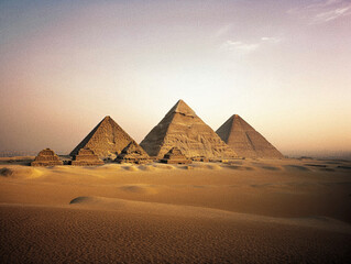 Fototapeta na wymiar Pyramids of Giza at Sunset - generative AI