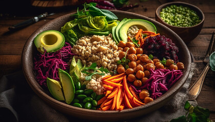 Fototapeta na wymiar Fresh salad bowl with organic vegetables and quinoa generated by AI