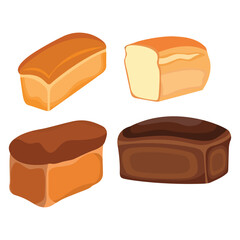 Vector illustration of sets of bread, slice and full loaf  for breakfast, lunch or dinner.