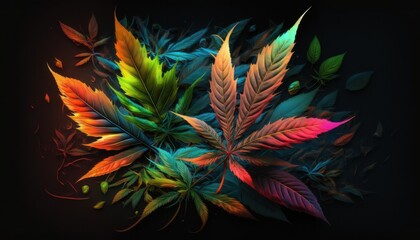 Fototapeta na wymiar Weed leaves in a colorful abstract style with smoke background concept generative ai