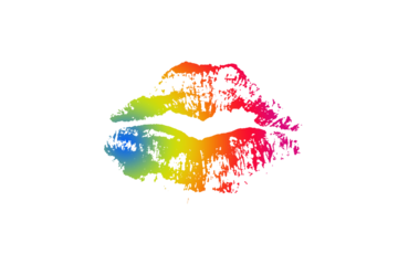 Lip mark on paper with the colors of the rainbow, symbol of freedom and the lgtbi collective