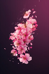 Simple sakura twig, branch with pink flowers, AI generative design element